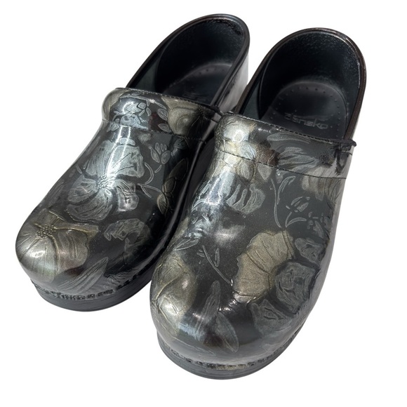 Dansko Clog Nursing Shoe Sz 38 US 7.5 / 8 Floral Black Patent Leather Slip-On - Picture 10 of 16